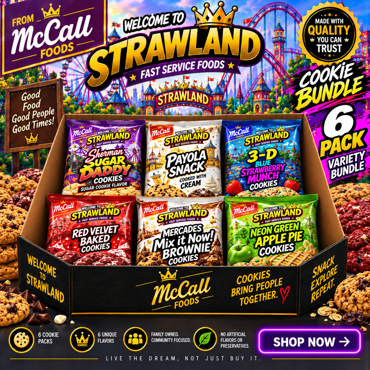 Welcome to Strawland Fast Service Food Cookies 6 pack variety bundle