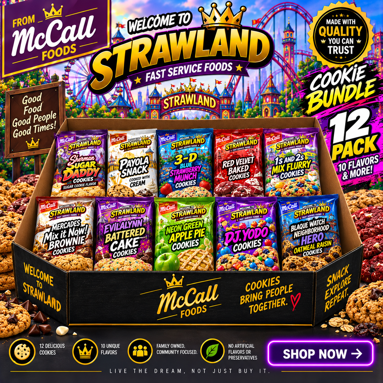Welcome to Strawland 12-pack cookie bundle from McCall Foods