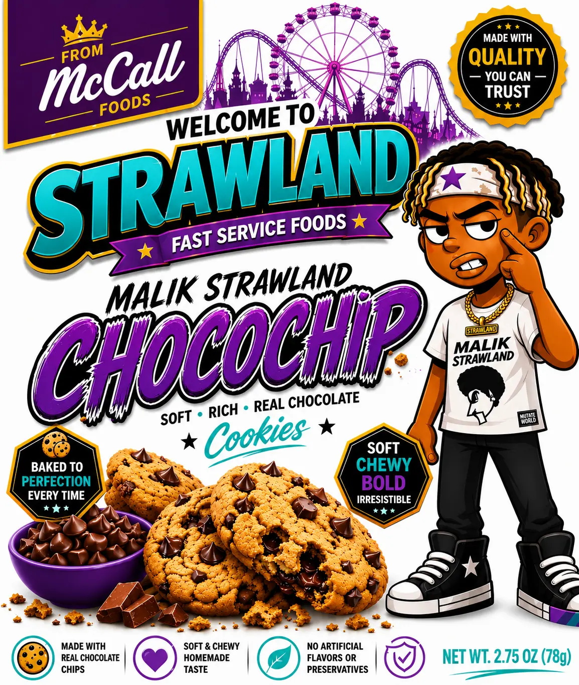 MALIK STRAWLAND CHOCOCHIP cookie package
